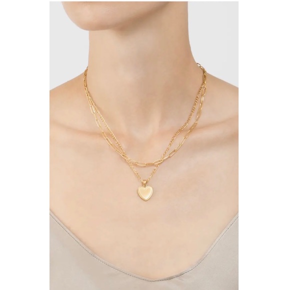 ADORNIA‎ | Layered Heart Pendant Necklace - Gold - Picture 2 of 5